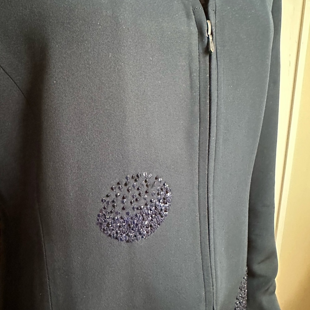 Akris Navy Silk Jacket with Hand Beaded Crystals Size 10 - Picture 6 of 16